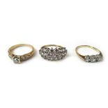 A 9ct gold and diamond ring together with two 9ct gold and white stone rings. Approx weight 5.
