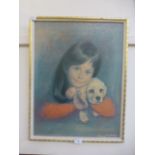 A 1960s framed print of young girl with puppy