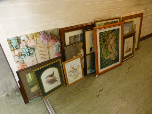 A selection of framed prints, tapestry, canvases etc.