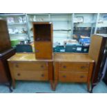 Two pairs of mid 20th oak veneer chests of drawers together with a similar matching bedside cabinet