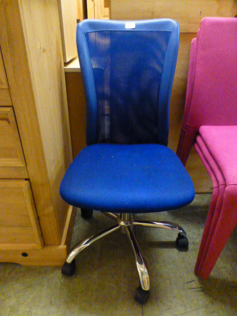 A blue upholstered,