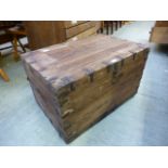 A banded wooden travelling trunk