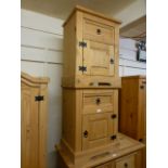 A pair of stripped pine bedside cabinets,