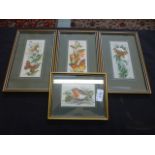 Four framed and glazed Cashes silks of birds and butterflies