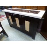 An Italian style marble topped three door sideboard