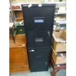 Two Silverline black two drawer filing cabinets with keys