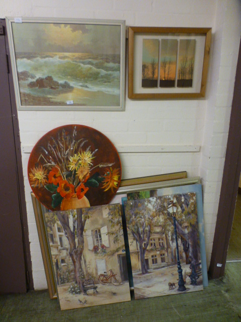 A selection of framed and unframed prints and paintings