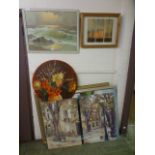 A selection of framed and unframed prints and paintings