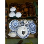 Two trays of ceramic ware to include Hornsea tea set, blue and white, cups, saucers,