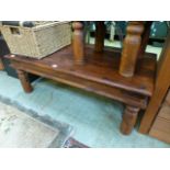 An eastern hardwood and metal rectangular occasional table