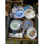 Two trays of ceramic ware to include blue and white plates, decorative plates, bowls etc.