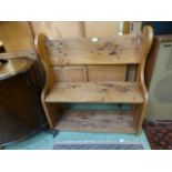 An elm hand crafted bench seat, h.87 cm, w. 82 cm, d.