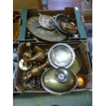 Two trays of metalware to include brass and copper