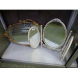 A Queen Anne style triple vanity mirror together with a gilt framed wall mirror
