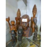 A selection of African wooden carved figures