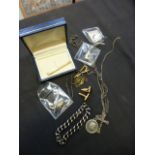 A box containing watches, cuff links, chains etc.