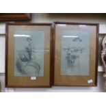 A pair of framed and glazed prints of ladies, blind stamp F.