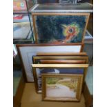 A tray containing an assortments of prints, watercolours, photographs etc.