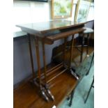 Two reproduction mahogany and inlaid occasional tables (middle table missing)