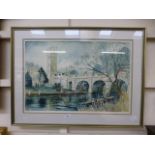 A framed and glazed limited edition print of punting scene,