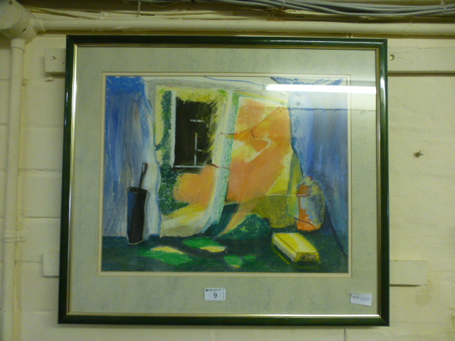 A framed and glazed pastel titled 'A view from the bath' by Pat Carpenter