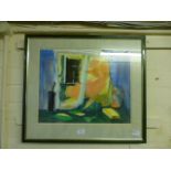 A framed and glazed pastel titled 'A view from the bath' by Pat Carpenter