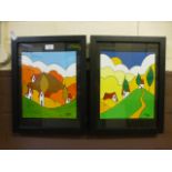A pair of framed and glazed paintings signed Lesley dated 2014