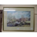 A framed and glazed limited edition print of river scene signed Jane Carpanine