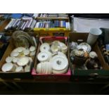 Three trays of ceramic ware to include a part Wedgwood rose design dinner set