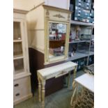 A reproduction cream painted consul table together with mirror