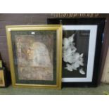 A framed and glazed Egyptian print along with a framed and glazed monochrome of daffodils