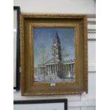 A gilt framed oil on board of building scene,