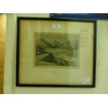 A framed and glazed etching 'Wastwater' signed Yates