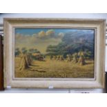 A framed oil on canvas of harvest scene signed Heesen 43