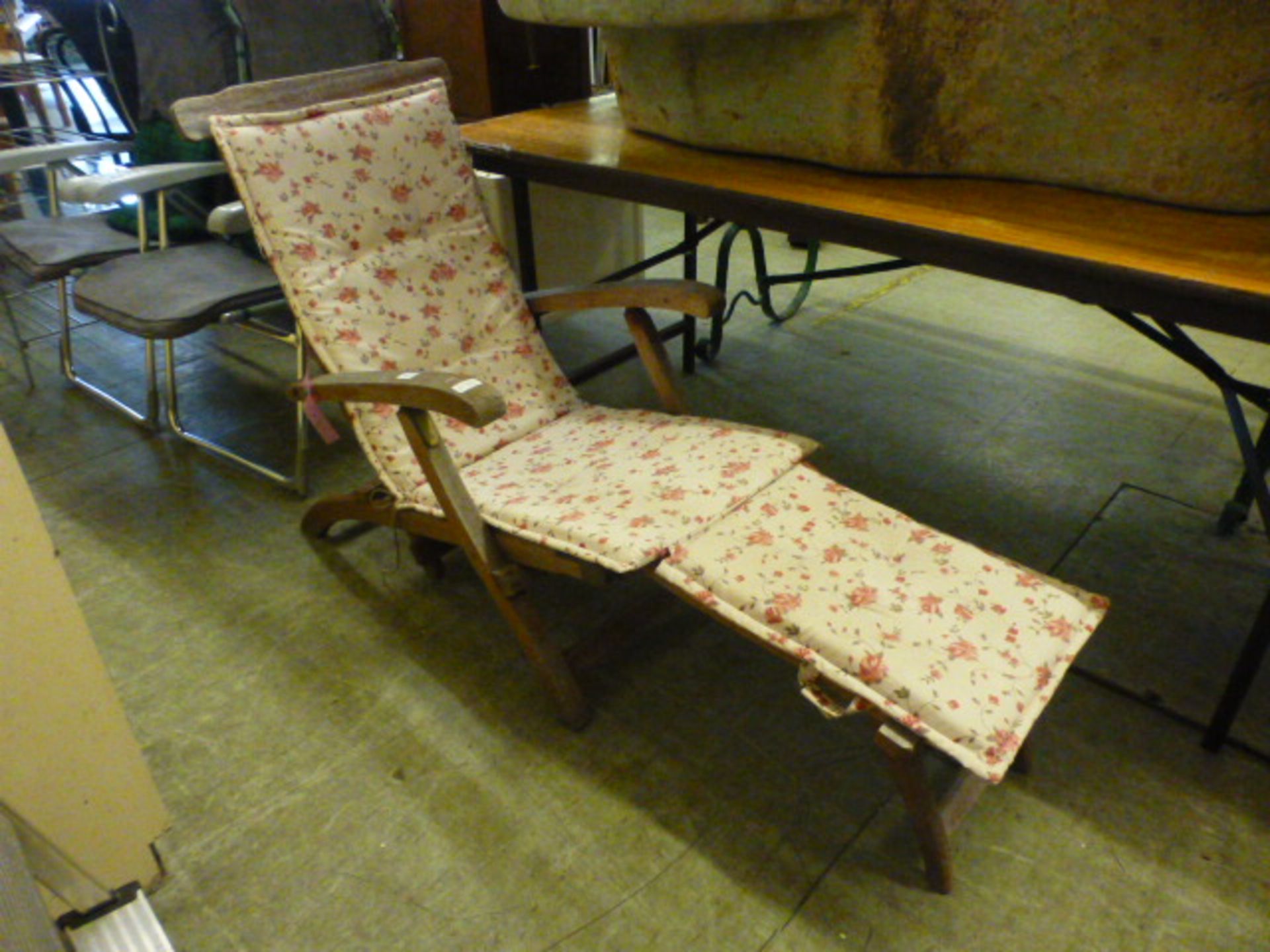 A teak folding steamer chair