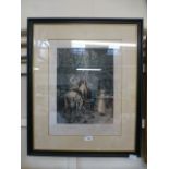 A framed and glazed Meissonier print of drinking horsemen