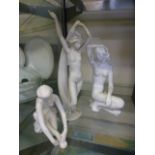 Three ceramic studies of nude ladies