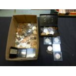 A box containing an assortment of British and foreign coinage etc.