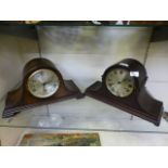 An oak cased Westminster chime Napoleon hat mantle clock together with one other similar