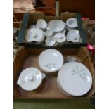 Two trays of tableware to include plates, tureens, tea set etc.