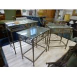 Two pairs of metalwork occasional tables with glass tops