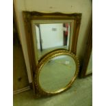 A circular gilt framed mirror along with a rectangular gilt framed mirror