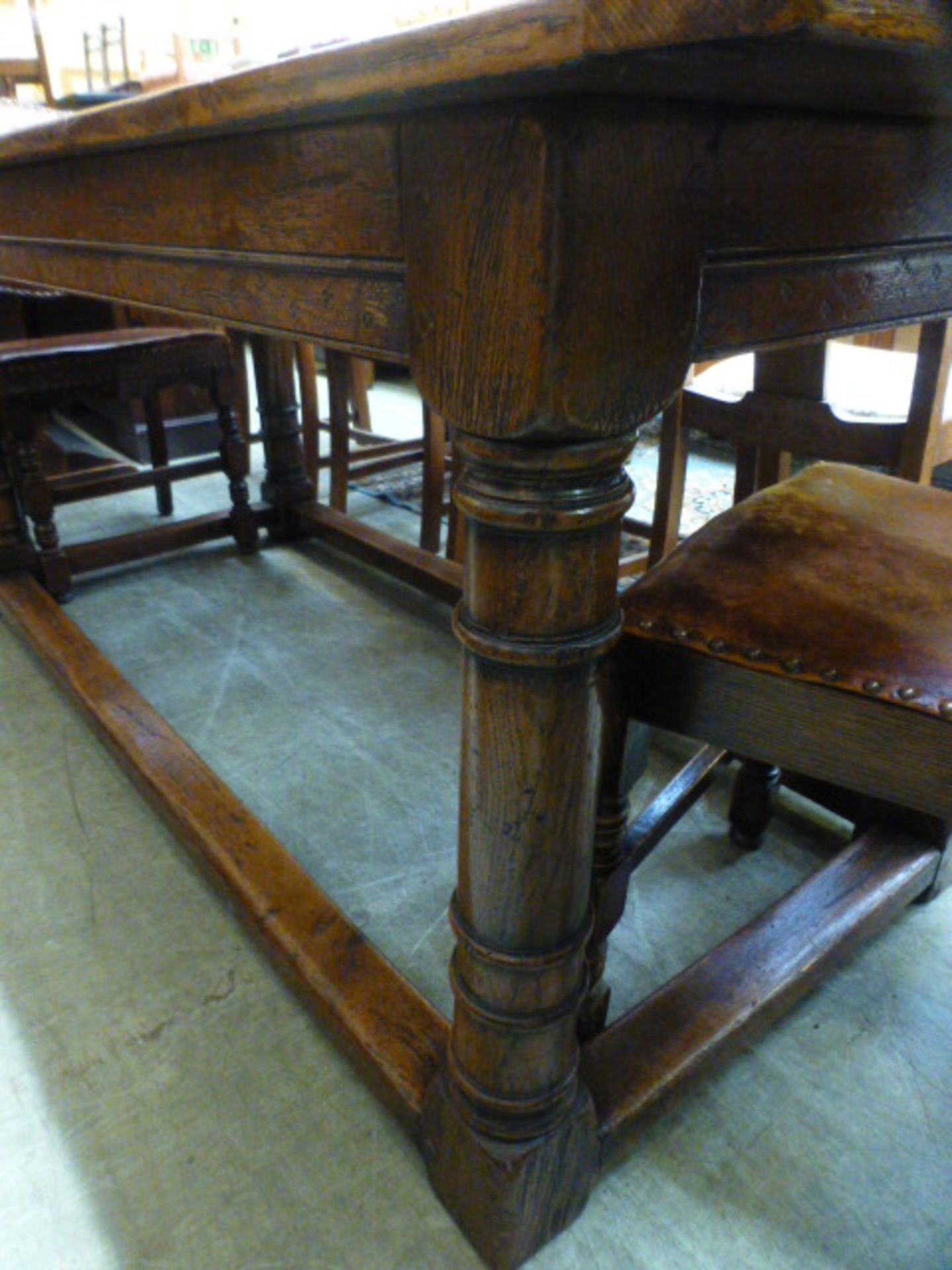A high quality reproduction 17th century style oak refectory table, - Image 2 of 2