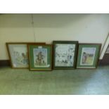 Four framed and glazed prints of horse racing and building themes