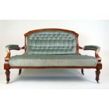A late Victorian walnut, amboyna, boxwood strung and marquetry settee,