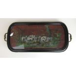 A Victorian rectangular bead work tray, the panel depicting a Kingfisher in pond scene,