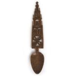 An 18th/19th century carved box wood love spoon having openwork decoration,