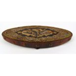 A Victoriam walnut, brass mounted and bead work oval stand on squat bun feet, h. 5 cm, w. 52 cm, d.