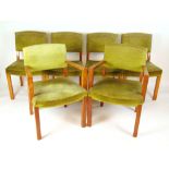 A set of six (4+2) early 20th century Pander & Zonen birch dining chairs upholstered in a cut green