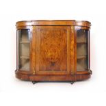 A late Victorian walnut, boxwood strung, marquetry and brass mounted credenza,